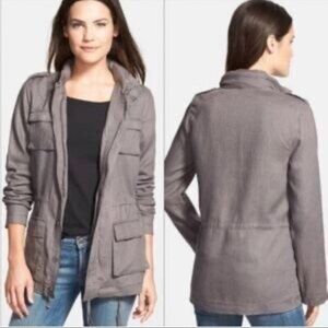 Olivia Moon Utility Jacket Field Cargo Pockets Drawstring Waist Taupe Women S